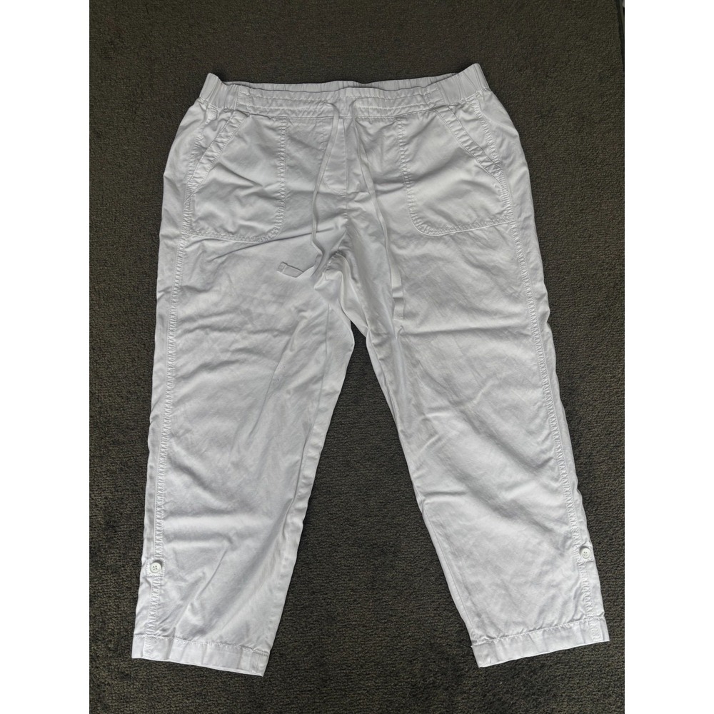 Talbot Cropped Pants Women 14P White Cotton Pockets Drawstring Elastic Waist